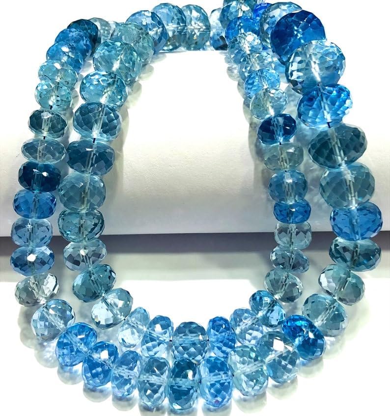 Natural Aquamarine Corundum rondelle Smooth Beads 6.5x10mm 17 inch Long String Jewelry Making Gemstone Beads for Necklace Bracelet