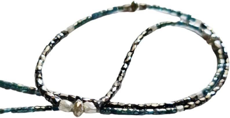 Blue Black Rough Diamond Faceted Pipe Bead Sparkling Diamond, Faceted Drum Bead with White Drum & Gray Rondelle (7.5IN to 15IN) - APKJ11