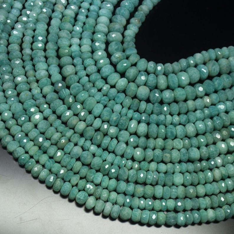 13 inch Strand of Natural gem Green Amazonite, 7-8mm Rondelle Faceted Beads for DIY Jewelry Making. | Beads_04015