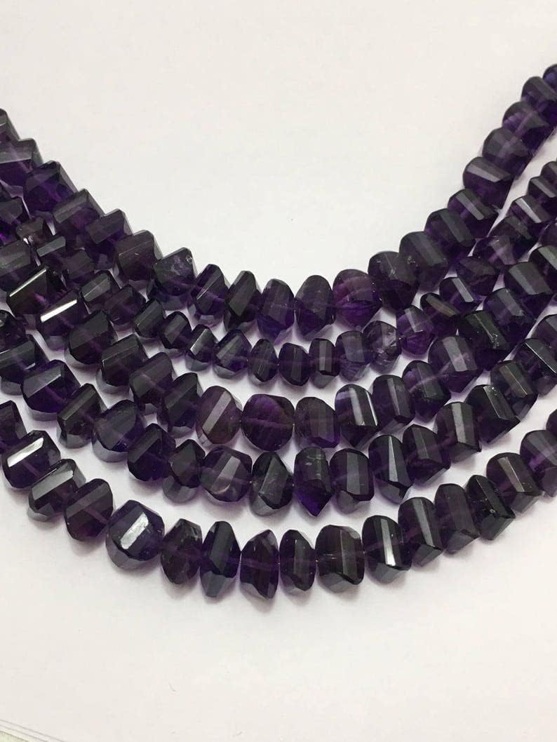 13 inch Strand of Natural gem Amethyst, 8mm Twisted Faceted Beads for DIY Jewelry Making. | Beads_01652