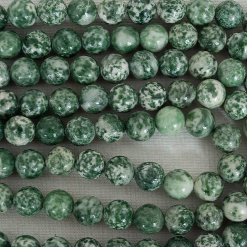13 inch Strand of Natural gem Green Spot, 10mm Round Smooth Beads for DIY Jewelry Making. | Beads_04503
