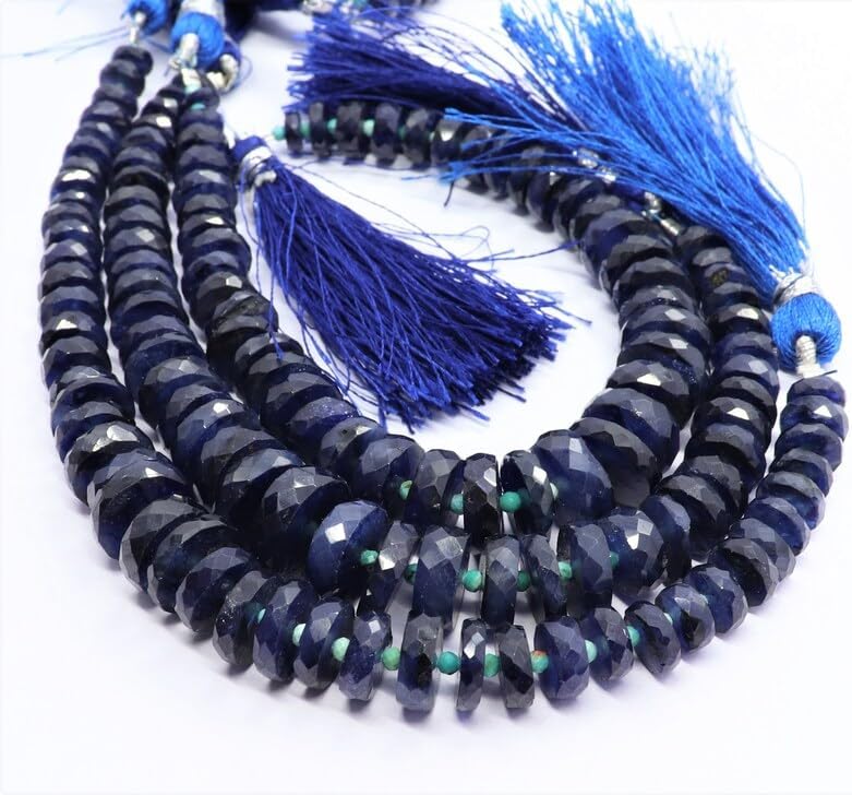13 inch Strand of Natural gem Blue Sapphire, 7-10mm rondelle Faceted Beads for DIY Jewelry Making. | Beads_01935