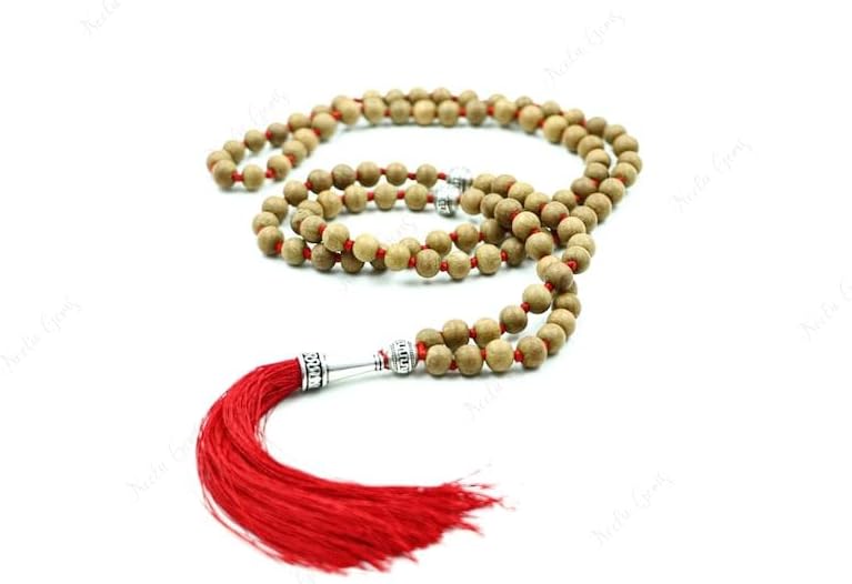 Natural Sandalwood 8mm 108 Mala Beads, Spiritual, Meditation Beads, Reiki, Japa Mala, Buddhist Prayer Beads, Yoga Bracelet, healing beads LKMALA-RRGU-2767