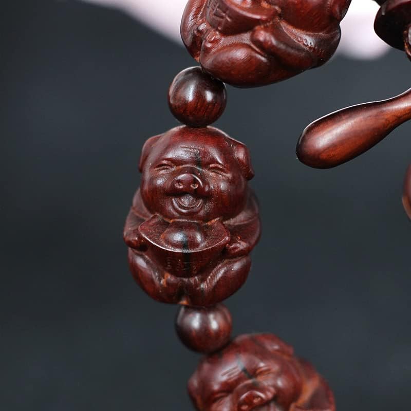 犀牛角紫檀雕刻佛珠手串 媲美小叶紫檀 老料沉水红木文玩(招财猪手串)