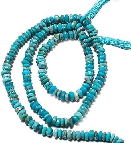 FG AAA Faceted Arizona Turquoise | Natural Sleeping Beauty Turquoise Rondelle Beads | 4mm Beads |14 Inch Strand | for Jewelry Making Necklaces Bracelets