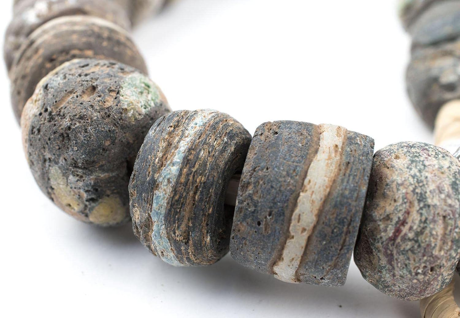 The Bead Chest Antique Black Hebron Kano Beads Natural 18mm West Africa African Cylinder Glass Large Hole 26 Inch Strand Handmade