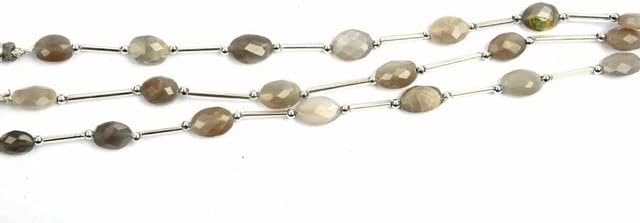 Gray Moonstone Faceted Oval 8 inch Bead Strand 10X7-13X8 MM & 25 Carats Natural Semi Precious Gemstone Birthstone Jewelry Making Necklace CHIK-STNRD-25458