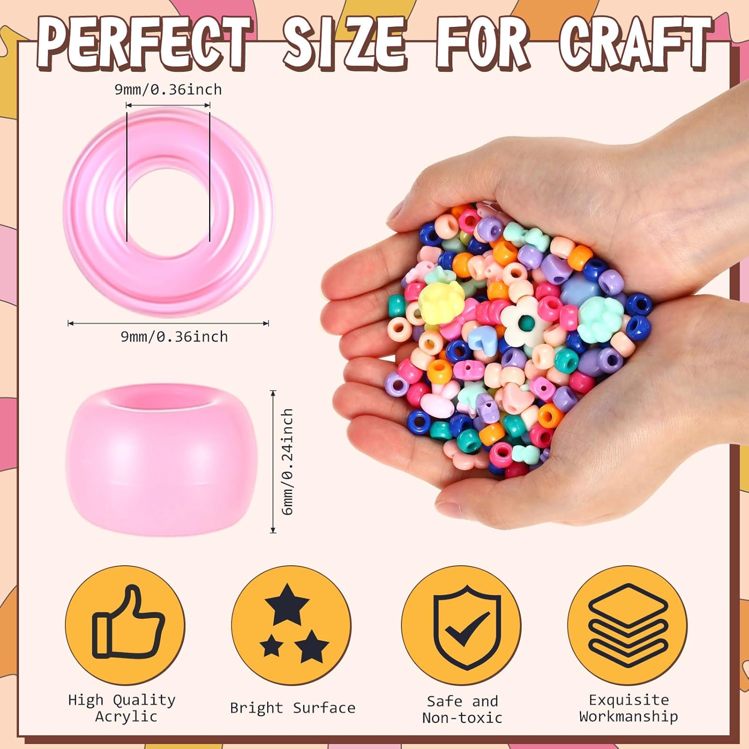 21000 Pcs Pony Beads Bulk 6 x 9 mm Mix Shapes Plastic Kandi Beads for Bracelet for Multicolor Craft Making Rainbow Necklace Jewelry Key Chain DIY Braids, 50 Colors