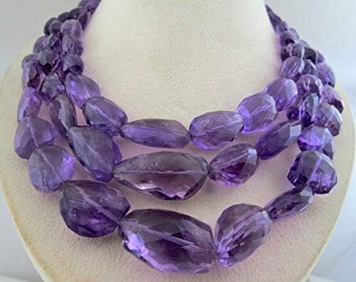LOVEKUSH LKBEADS Natural Amethyst FACETTED Tumble Beads Necklace 18 INCHES 14-32MM Code-HIGH-46486