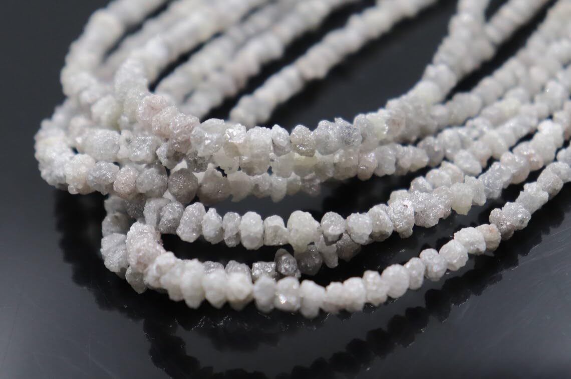 Indian Gem Store 100% Natural AAA+ White Diamond Uncut Beads 4.5-5mm |16 Inch Strand for Crafting|White Beads