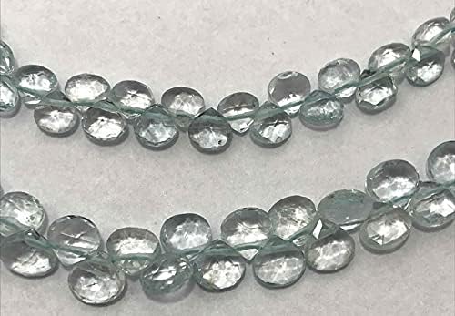 8 inch Strand of Natural Aquamarine 5.5-6.5mm Heart Faceted briolette Beads for DIY Jewelry Making. |BRIO_00598