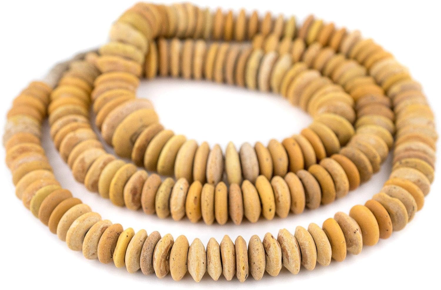 The Bead Chest Old Togo Glass Saucer Beads 17mm African Yellow Disk Large Hole 36 Inch Strand Handmade