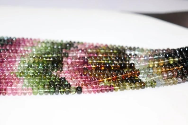 AAA+ Quality Multi Tourmaline Smooth Rondelle Beads 6mm Multi Tourmaline Smooth Rondelle Beads Plain Tourmaline Beads for Making Jwelery