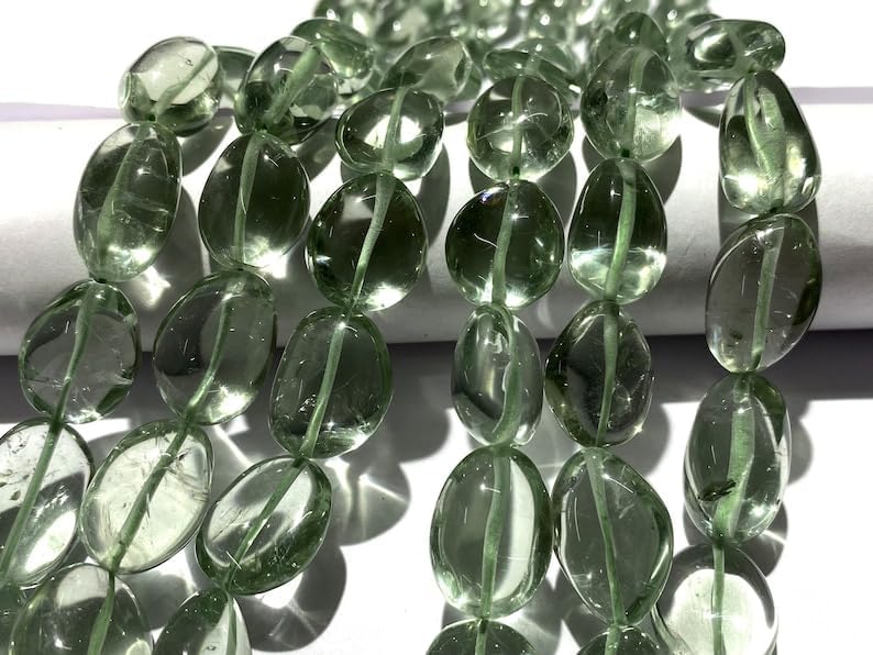 Natural Green Amethyst Nugget Smooth Beads 10x15-14x18mm 22 inch Long String Jewelry Making Gemstone Beads for Necklace Bracelet