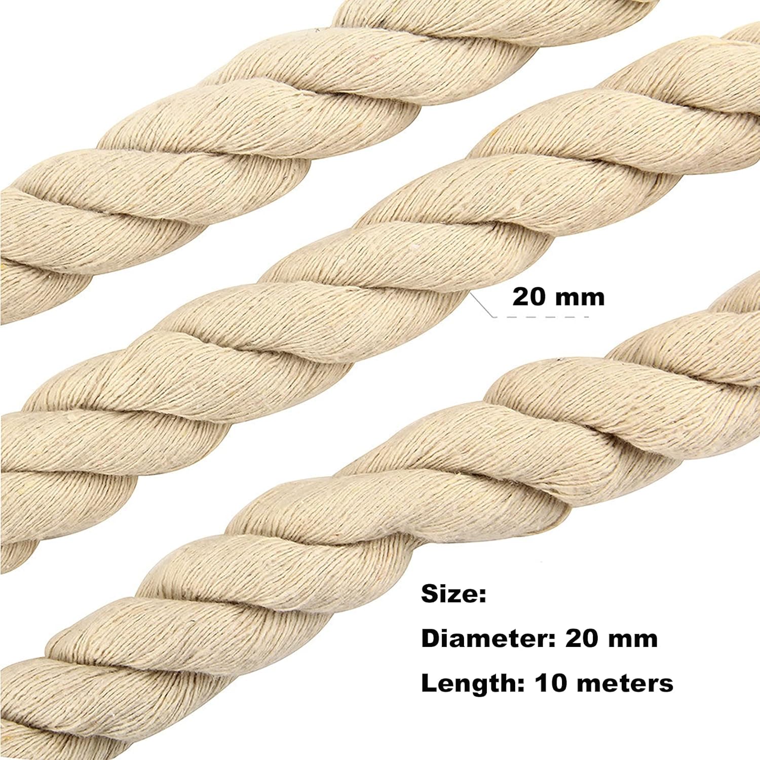 Cotton String Ball, Elastic cord, thread beading string,Macrame Cord Cotton 20mm x 10m/20m,Color Cotton Cord 3 Strand Twisted Soft Thick Natural Cotton Rope,DIY Crafts Gifts,Wall Hangings, Plant Hange