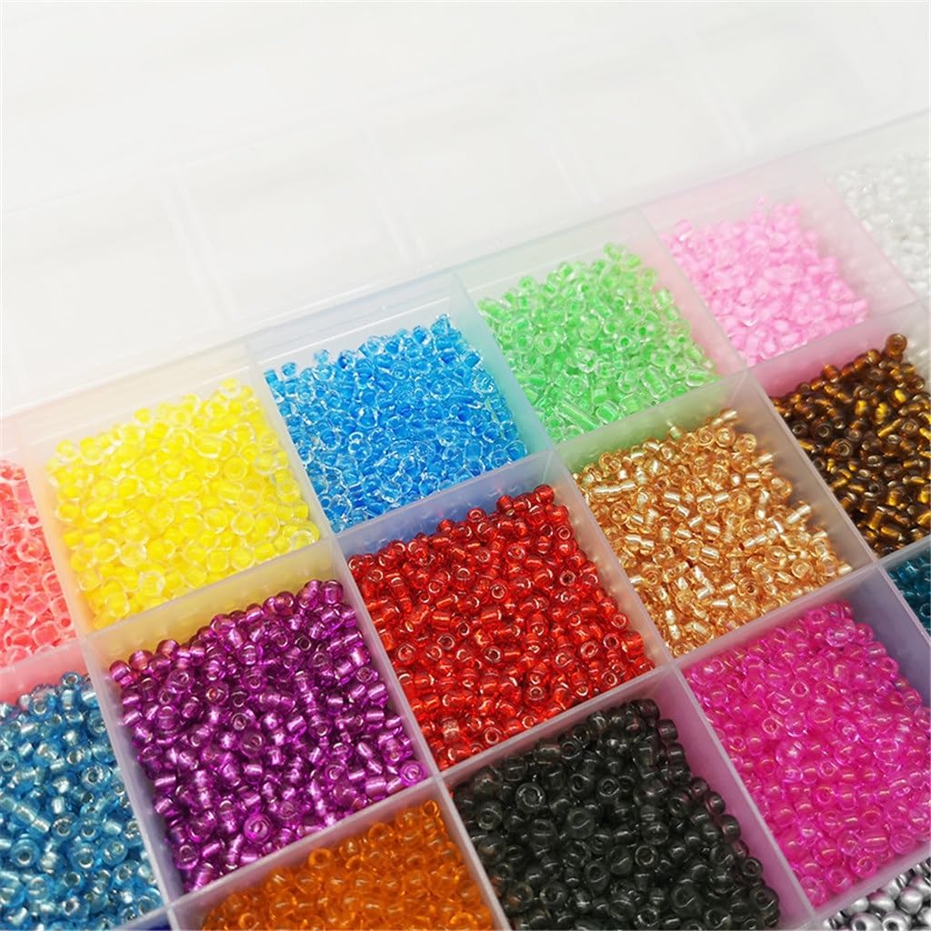 24-Color Glass Rice Bead Set Box 3mm Loose Beads Cream Transparent DIY Bracelet Weaving