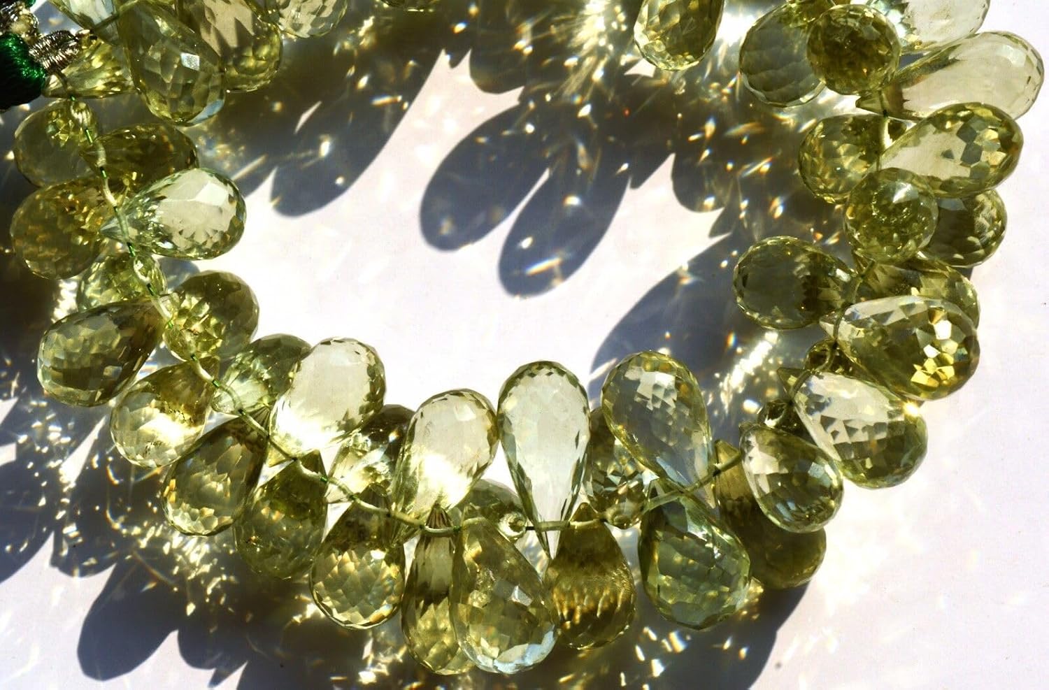 8 inch Strand of Natural Green Amethyst 7x14-8x16mm Teardrop Faceted briolette Beads for DIY Jewelry Making. |BRIO_03742