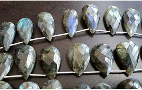 1 Strand Natural Labrarite Briolette Beads, Faceted Pear Bead, 15x20mm to 13x25mm Beads 8 Inch Long Long Code-HIGH-19438