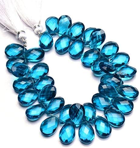GEMZ 10 inch Strand of Natural neon Apatite Quartz pear Shape Faceted Cut Blue Color briollete Beads for DIY Jewelry Making- Earring Necklace Bracelet.