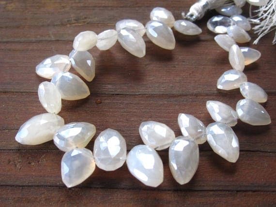 8 inch Strand of Natural Chalcedony 9x7mm pear Faceted briolette Beads for DIY Jewelry Making. |BRIO_02051