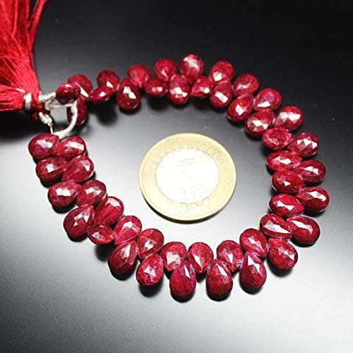 Genuine Natural Red Ruby Faceted Briolette Pear Drop Gemstone Craft Loose Beads Strand 8 Inch Long 9mm Code-HIGH-1246