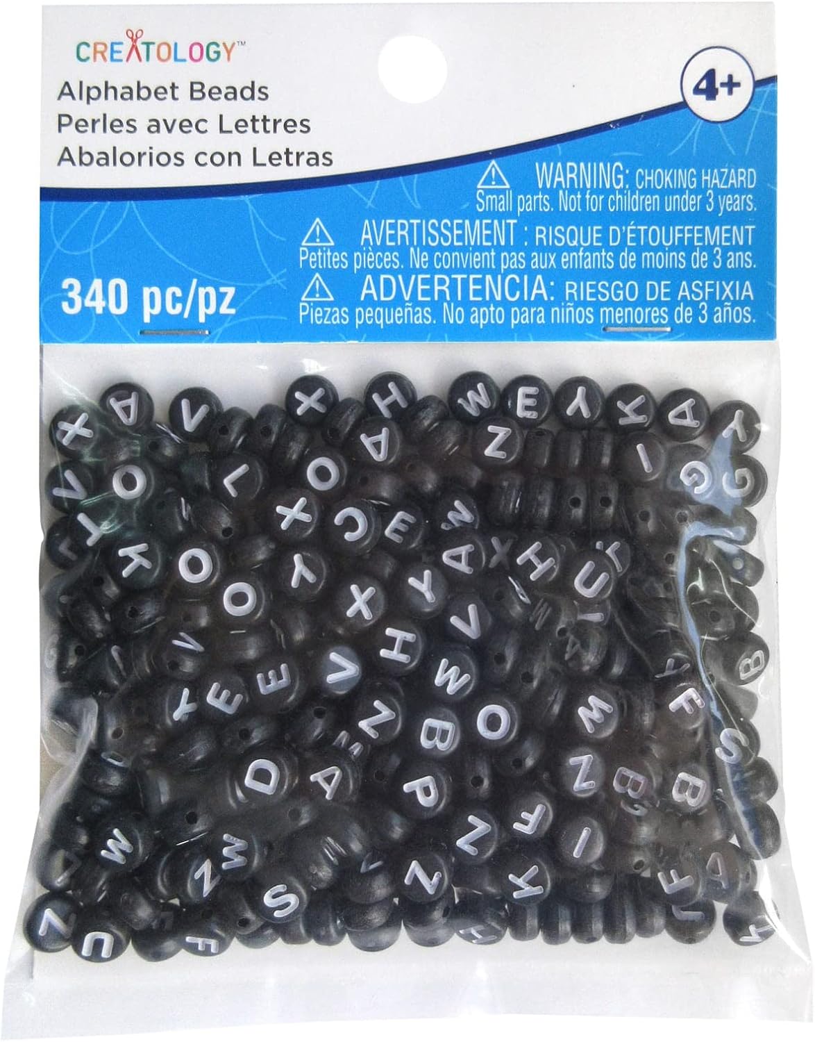 Creatology Black Circular Alphabet Beads, 12 Packs: 340 ct. (4,080 Total), 7.5mm