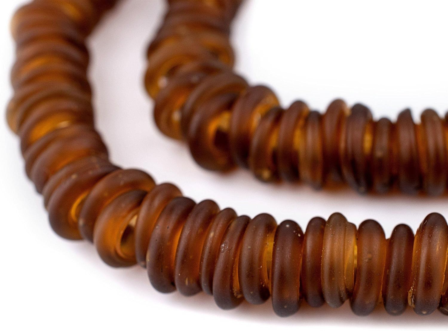The Bead Chest Amber Annular Wound Dogon Beads 14mm West Africa African Brown Ring Glass Large Hole 24 Inch Strand Handmade