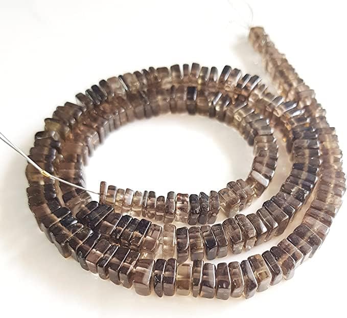 Hanumat Gems Lot of 10 Strands Smokey Quartz Gemstone Faceted Heishe Beads Smooth Gemstone Smooth Square Shape Beads Size - 4-6 MM 16 Inch Full Strand