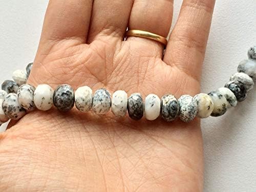 Dendrite, Dendrite Faceted Rondelle Beads, White & Black Gemstone Beads, Dendrite Necklace, 9-10mm, 8 Inch Full Strand, 30 Pieces Approx