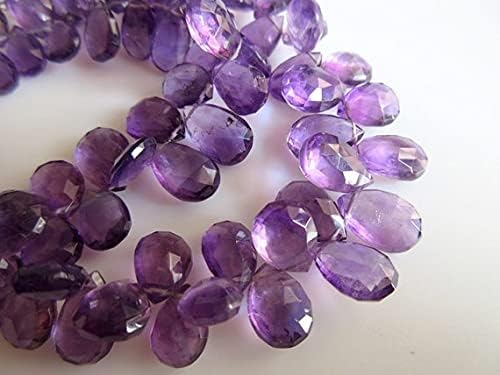 8 inch Strand of Natural Amethyst 9-14mm pear Faceted briolette Beads for DIY Jewelry Making. |BRIO_00322