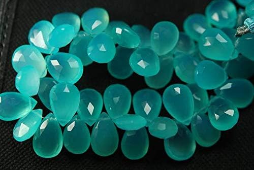 7 Inches, Super Finest Best Color Aqua Chalceny Faceted Pear Briolettes 8x12mm Code-HIGH-57190