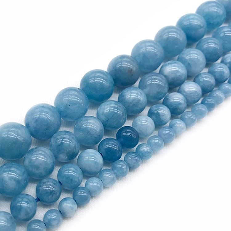 Natural Blue Aquamarin Stone Round Spacer Loose Beads for Jewelry Making Bracelet Necklace (Color : D, Size : 4mm)