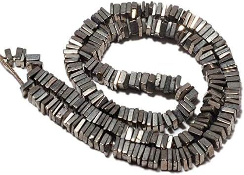 Grey Pyrite 16 Inches 3 Strands - Finest Quality Square Heishi Beads Size 5.5mm Code-HIGH-50777