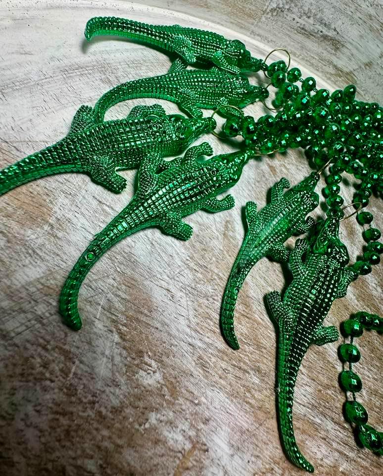 Mardi Gras, Green Alligator Medallion Beads, 33