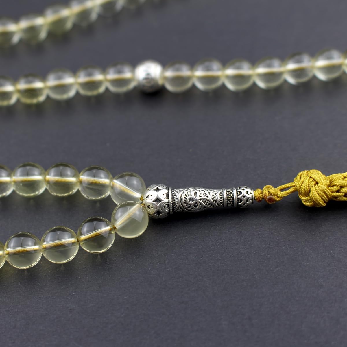 Muslims Islamic Dhikr Tasbeeh Tasbih Prayer Beads, 99 Crystal Citrine Yellow Quartz Beads with Tassel