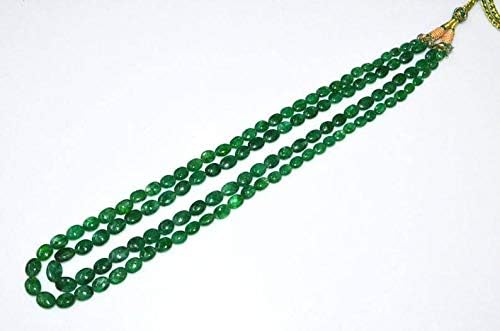 2 Lines Dyed Emerald Smooth Oval Shape Necklace, Dyed Emerald Smooth Oval Beads, Emerald Necklace, 6x8-9x13 mm