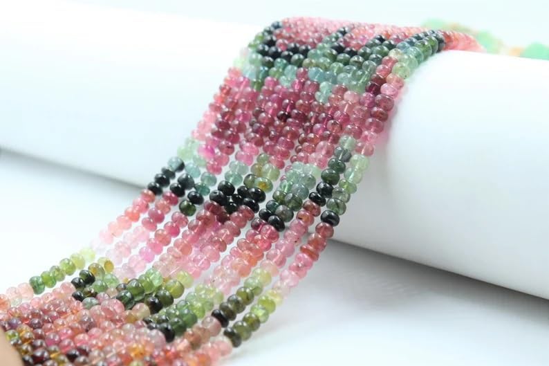 AAA+ Multi Tourmaline Smooth Rondelle Shape Beads 6MM Watermelon Tourmaline Rondelle Beads Strand for Jewelry Making