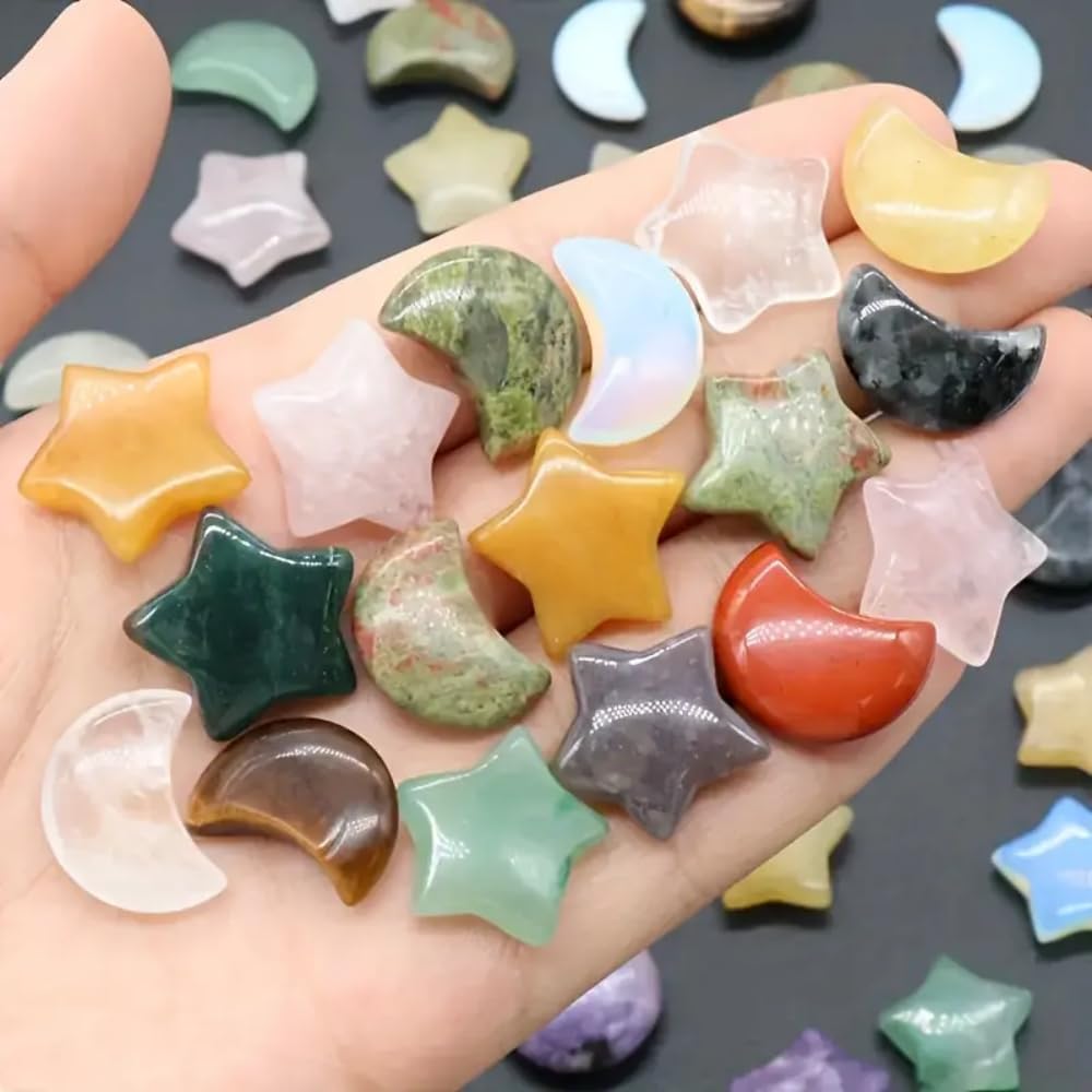 Crystal Moon and Star Beads, Mixed Colors, Gemstone Charms for Jewelry Making (400)