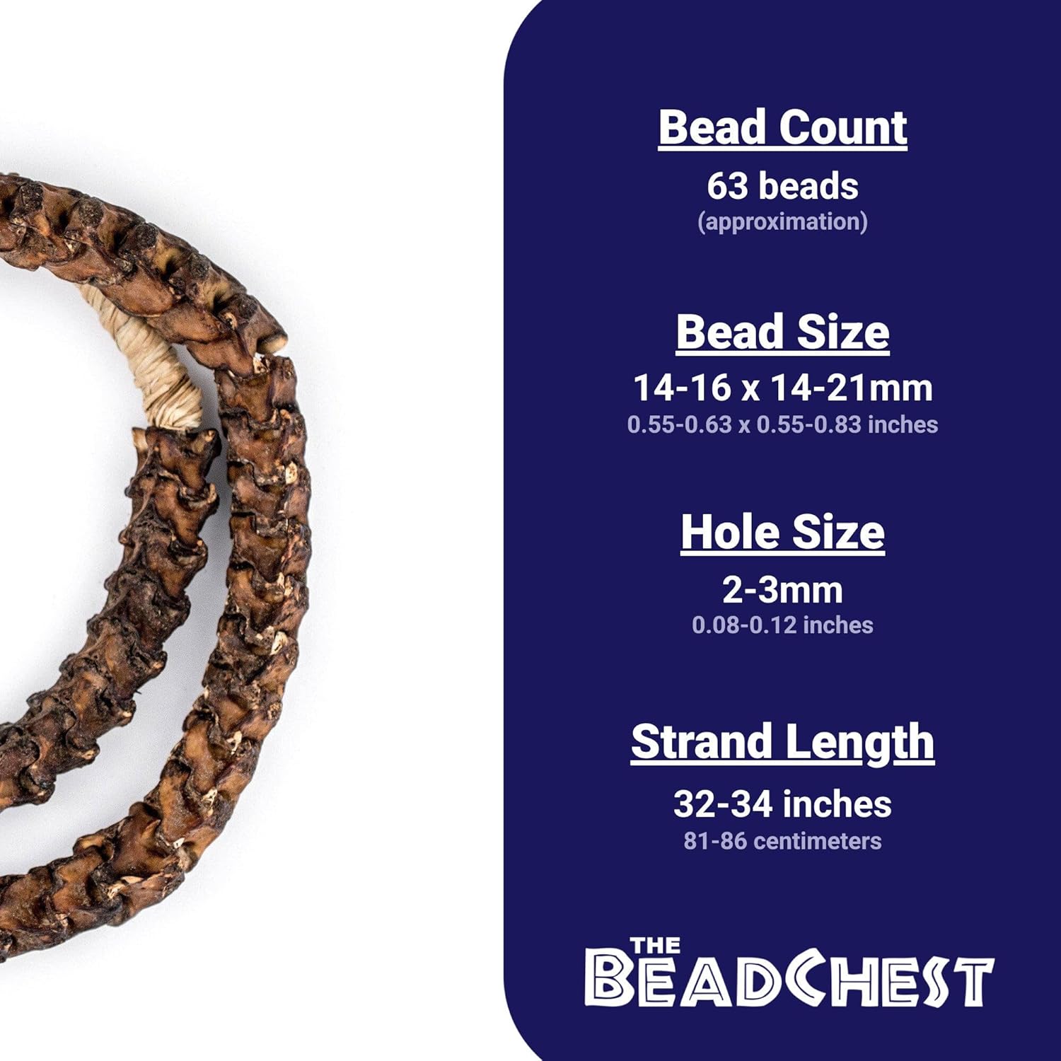 The Bead Chest Real Snake Vertebrae Beads from Africa Extra Large 18mm Nigeria African Brown Interlocking Bone Large Hole 32-34 Inch Strand