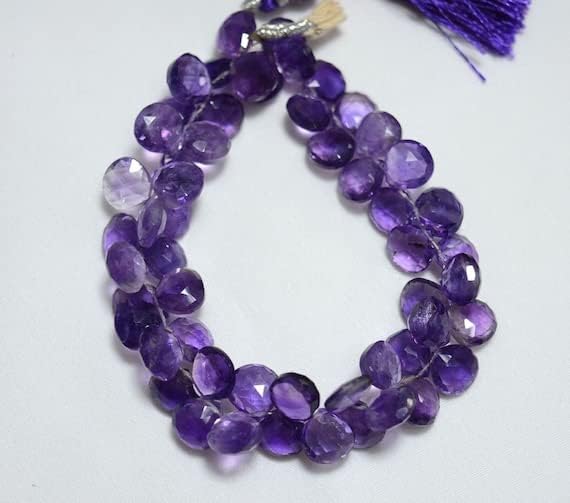 BEADS GEMSTONE Amethyst Heart Shape Beads, Amethyst Faceted Heart Shape Briolettes Gemstone for Jewelry, 7mm - 10mm Approx, 8 Inch Strand Code-HIGH-23565
