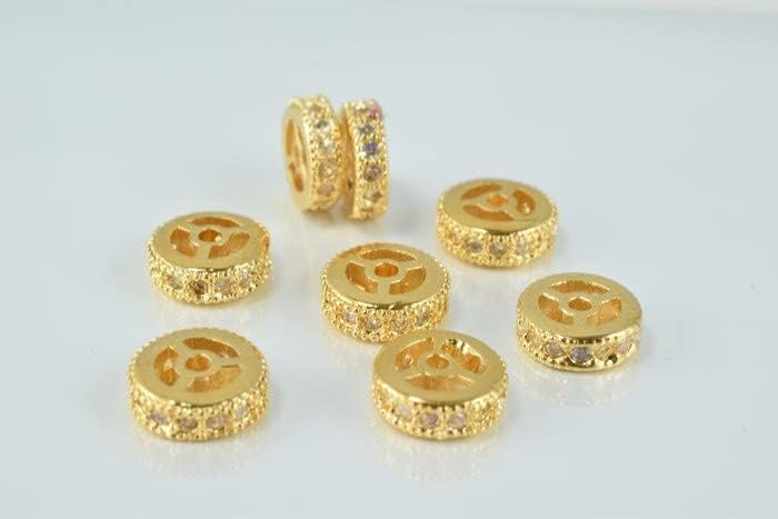 Beaded Jewelry 9mm Roundel 14k Gold Filled EP Micro Pave Beads Clear CZ Cubic Zirconia,14K Gold Filled Spacer Finding,