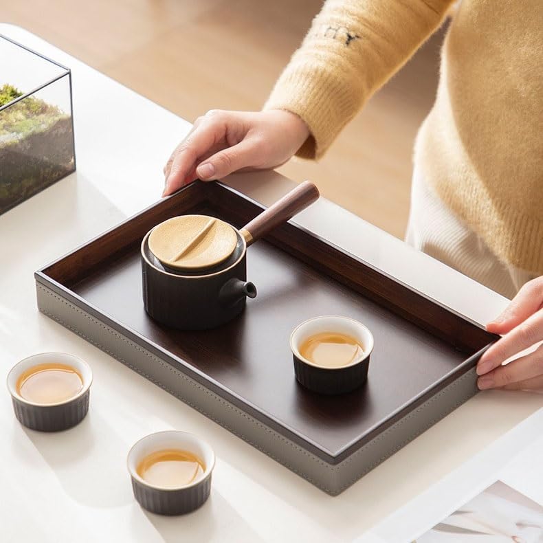 Tray Leather Tray Rectangular Teacup Tea Tray Afternoon Tea Coffee Jewelry Aromatherapy Storage Tray Hotel Entrance Tray Serving Trays(E)