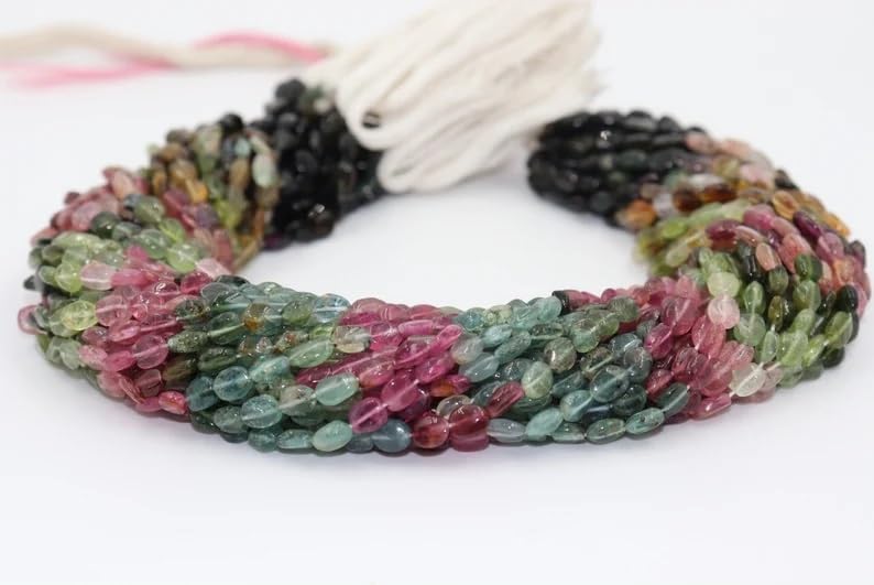 Multi Tourmaline Smooth Oval Shape Beads 5 * 7 mm Tourmaline Plain Beads Tourmaline Plain Oval Beads Wholesale Beads for Making Jwelery