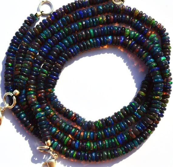 BEADS GEMSTONE 1 Strand Natural Ethiopian Black Opal Smooth 4.5MM Approx. Heishi Rondelle Beads Necklace 16.5 Inch Code-HIGH-4749