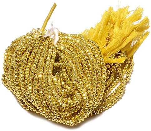 10 Strands Gold Pyrite Beads, Pyrite Rondelles, Faceted Beads, Coated Pyrite, 3.5mm to 4mm Beads, 14 Inches Each