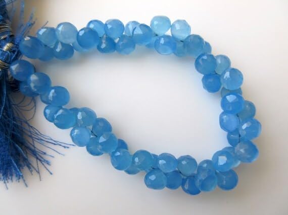 7 inch Strand of Natural Chalcedony 8mm Onion Faceted briolette Beads for DIY Jewelry Making. |BRIO_01837