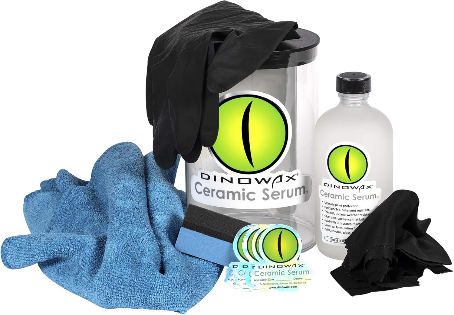 Dinowax - Ceramic Serum Kit, Ceramic Coating, Detailing Kit, Car Detailing Supplies, Protect Collection, 8 Oz Serum with Application Accessories