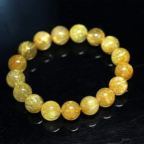 1 Strands Natural Yellow Gold Hair Rutile Quartz Stretch Bracelet Round Beads 12mm 04272 Code-HIGH-23299