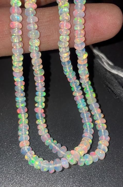 AAA+ Opal Smooth Rondelle Beads, 3-5 mm Ethiopian Opal Rondelle Beads Opal Plain Bead Red Fire Opal Beads for Making Jwelery