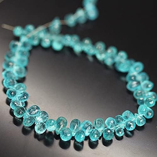 8 inch Strand of Natural Blue Apatite 5-7 mm Teardrop Faceted briolette Beads for DIY Jewelry Making. |BRIO_01034